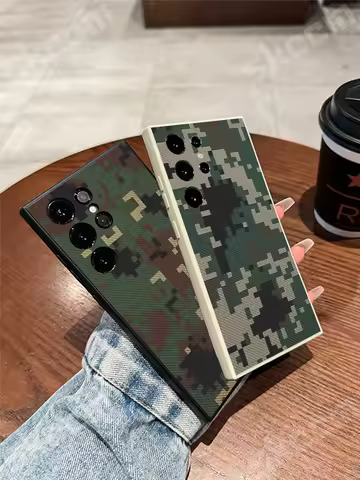 Doodle Army Green Camouflage Phone Case For Samsung Galaxy S24 S23 S22 S25 Ultra Plus S20 FE A51 A54 A55 A71 A72 A73 Soft Cover