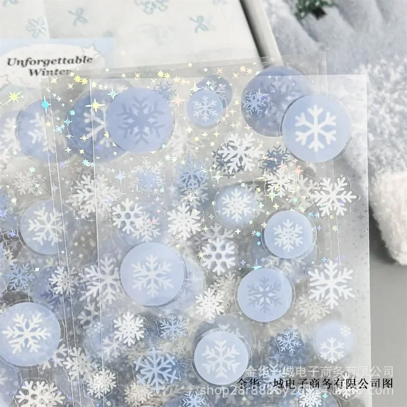 

5pcs/bag Beautiful Snowflake Notebook Decor Stickers PET Scrapbook DIY Decoration Film Aesthetic Waterproof Decal for Girls