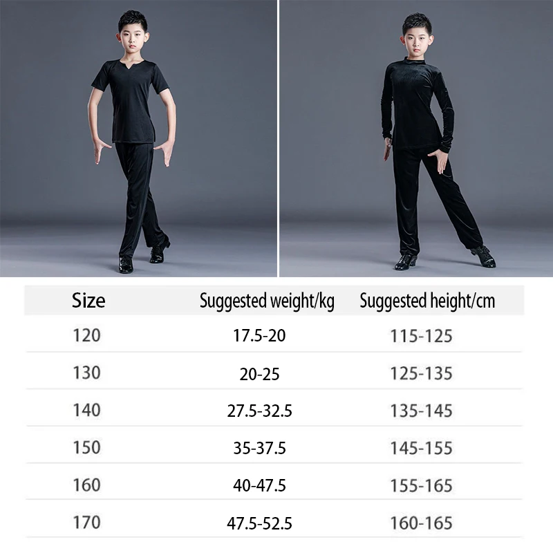 Short Long Sleeve Ballroom Boy Latin Dancing Tango Competition Suit Children\'s Professional Dance Wear Boy Salsa Shirt + Pants