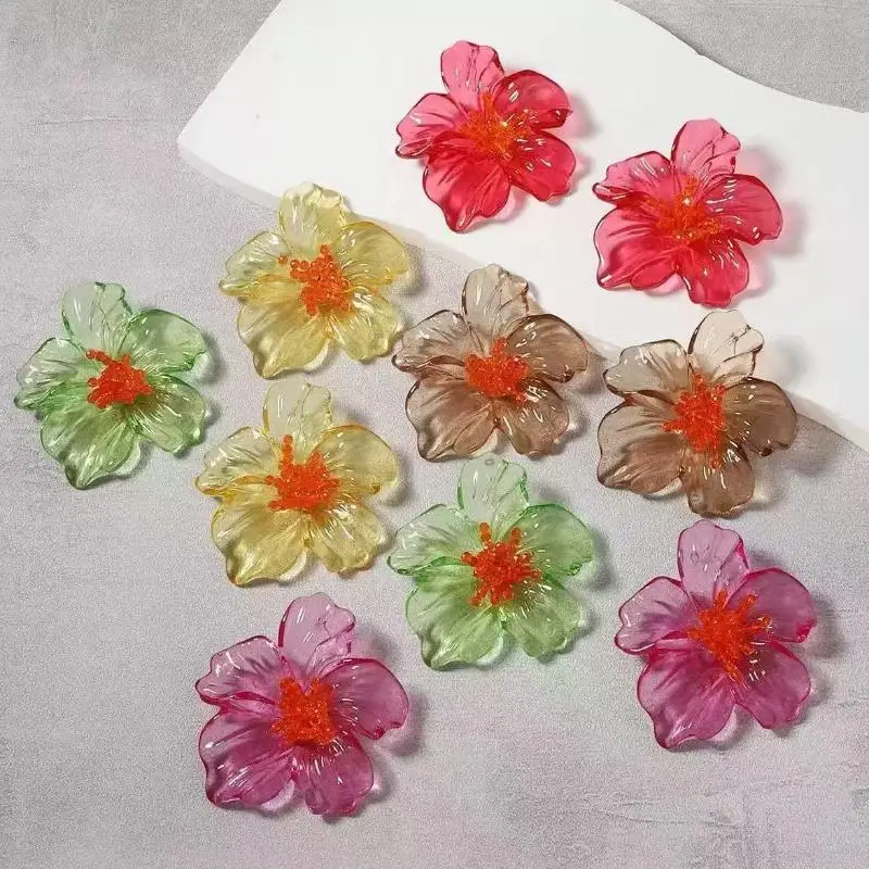 Trendy Colorful Acrylic Transparent Flower Earrings For Women Exaggerated Large Flower Earrings Party Jewelry Accessories