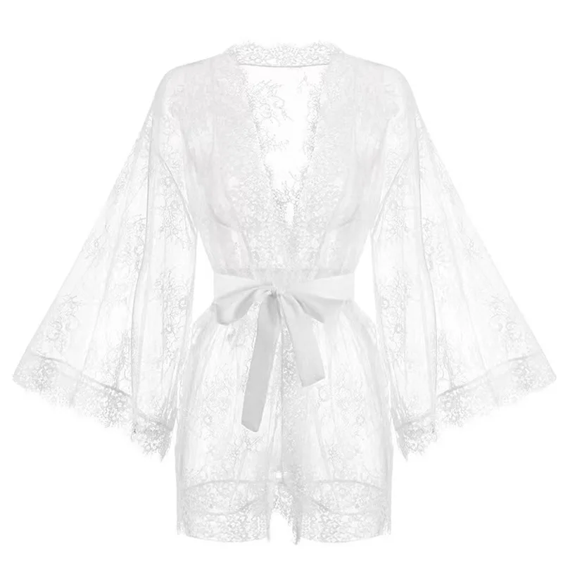 Sexy Lace Ladies Single Size Loose Black and White Bathrobes 264 image 2