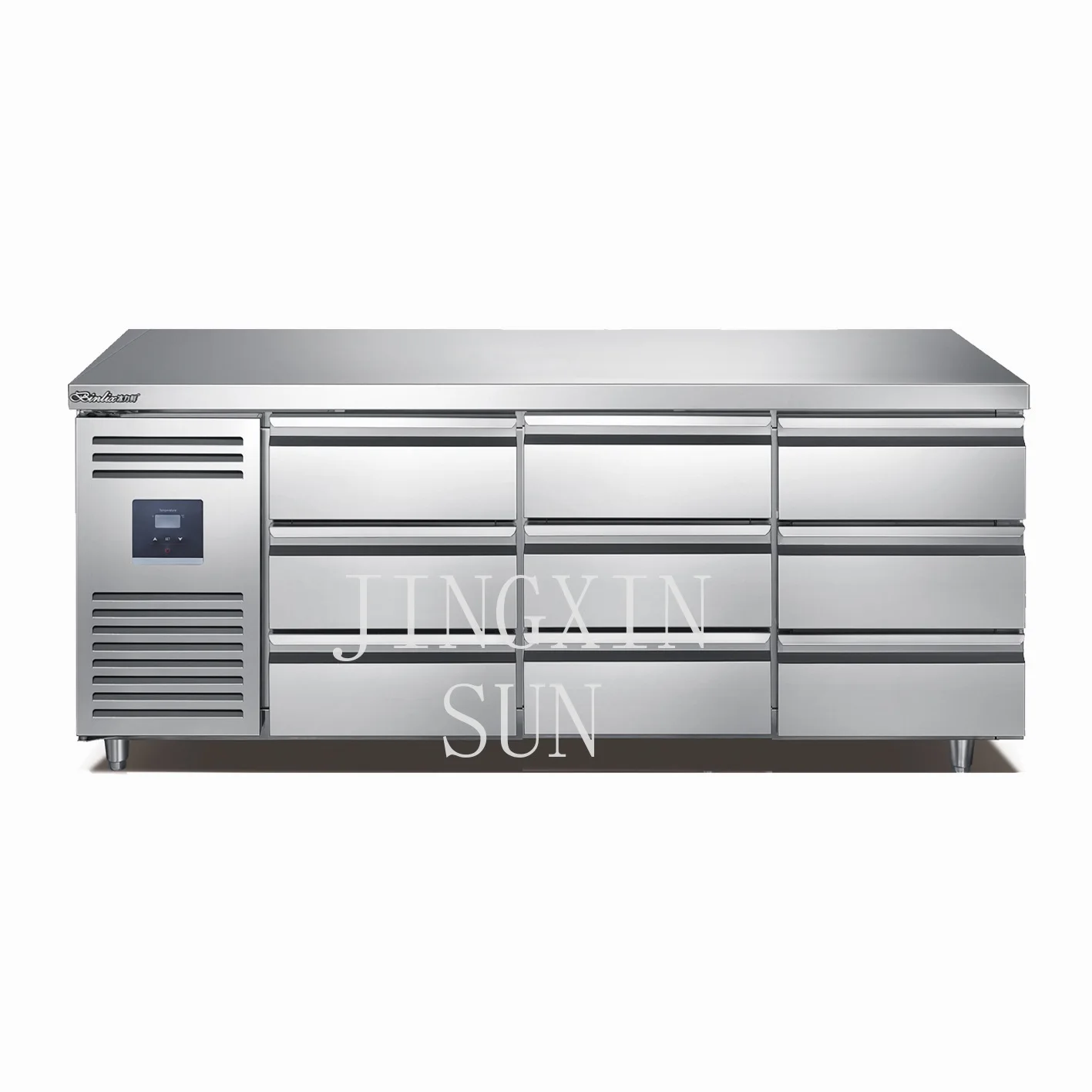 Schubladenwerkbank aus Edelstahl, luftgekühlte Kühlung, Gefrierschrank, Stärkequelle, Fabrikspezifikationen, Kühlschrank, kommerziell
