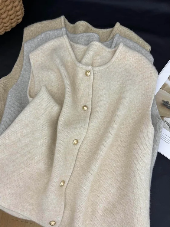 

Вязаный жилет Sli с одной пуговицей, женский, для многослойных образов, весенний, простой, средней мягкости, дышащий