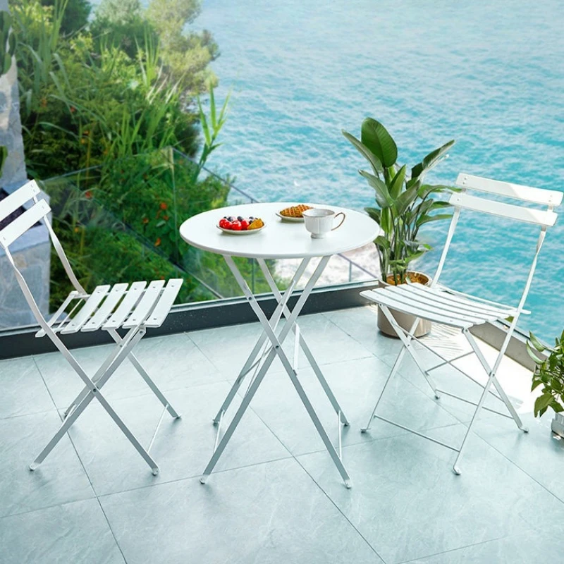 white foldable outdoor table and chair portable lightweight simple modern terrace set muebles exteriores terraza patio furniture