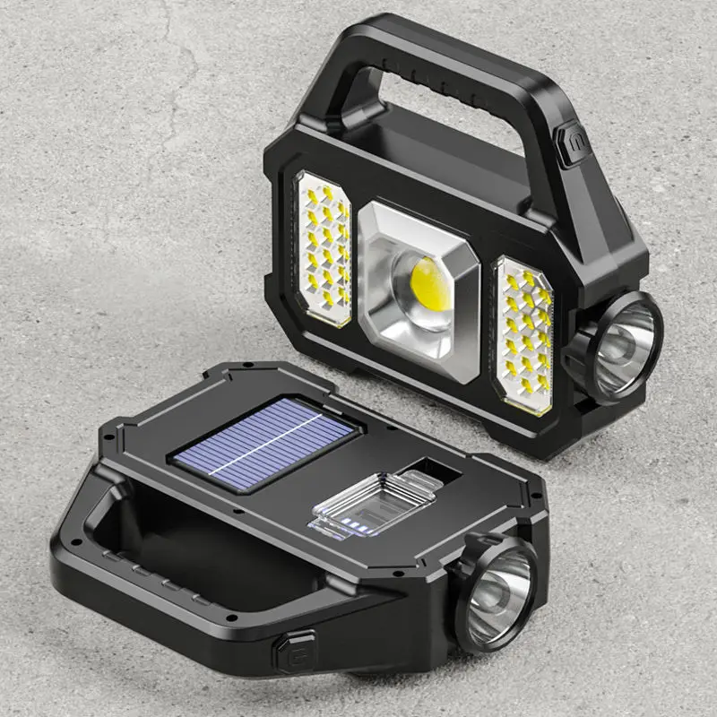 Multifunctional Searchlight Outdoor Waterproof Durable Lightweight Solar Power Bank Strong Light Flashlight Cob Portable Light