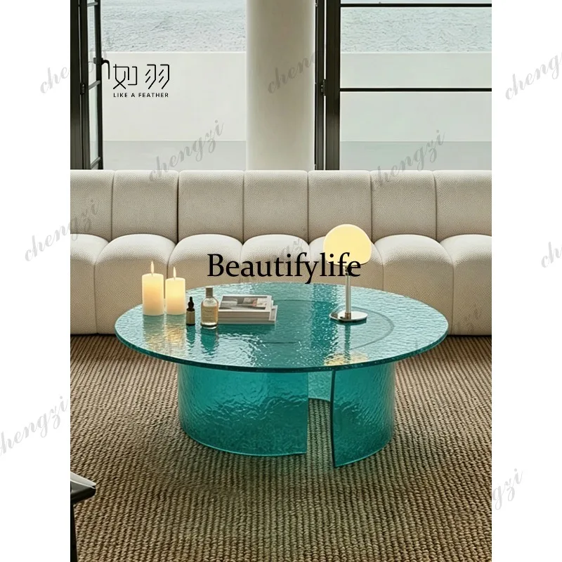 Italian minimalist living room coffee table hot melt glass round water ripple sofa coffee table