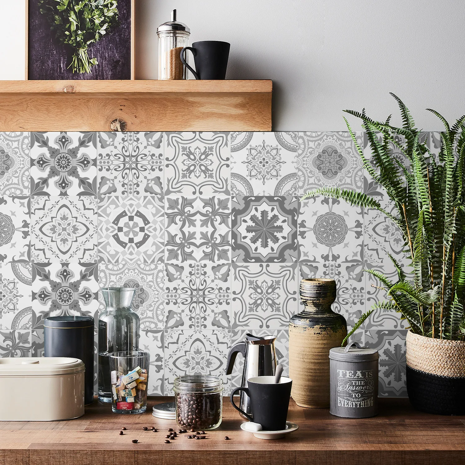 24Pcs European Style Tile Stickers Kitchen Bathroom Waterproof Oil Proof Self Adhesive Wall Sticker Peel and Stick Backsplash