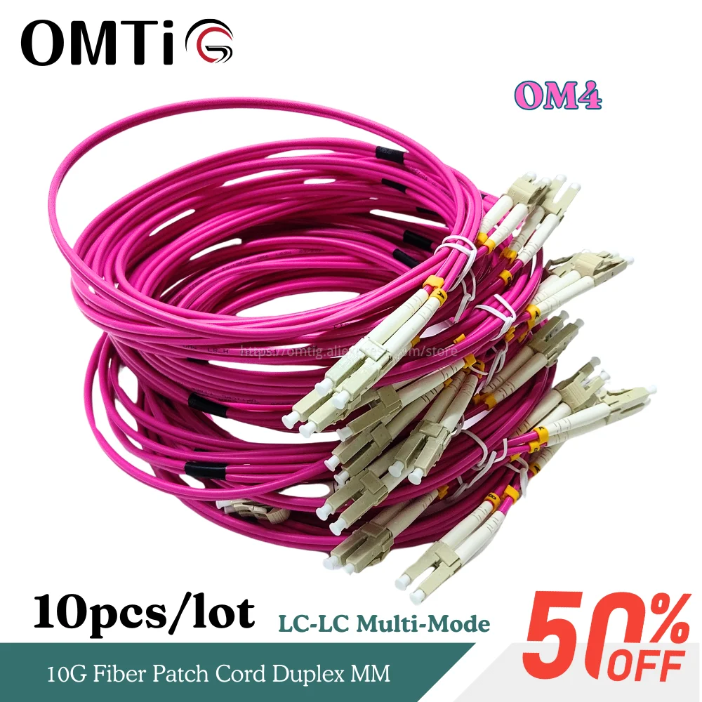 OMTiG 10pcs/lot 1M/2M/3M/5M LC-LC Multi-Mode OM4 Fiber Cable 2.0/3.0mm Multimode Duplex LC-UPC Fiber Optical Jumper Patch Cord