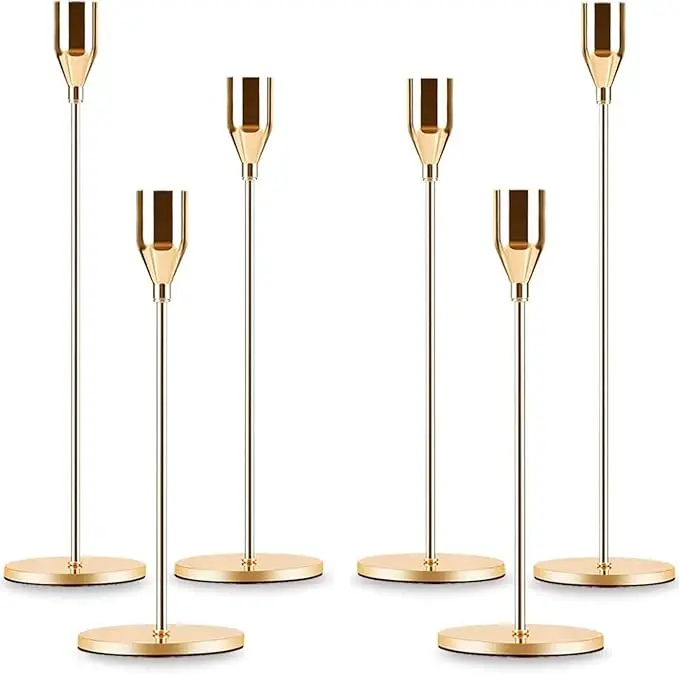 Gold Taper Candle Holder,Tall Candlestick Holders, Metal Vintage Candle Stickers Long Holder Set, Decorative Candle Stand