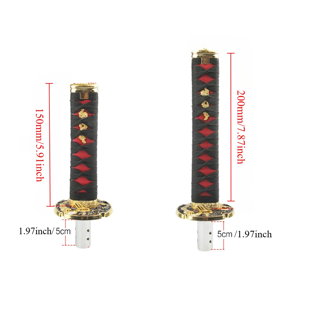 Uniwersalne osłony przeciwpyłowe na gałkę zmiany biegów z adapterami, z gałką zmiany biegów w kształcie miecza JDM Katana Samurai o długości 150 mm/200 mm, dźwignia zmiany biegów samochodowa. — zdjęcie 5