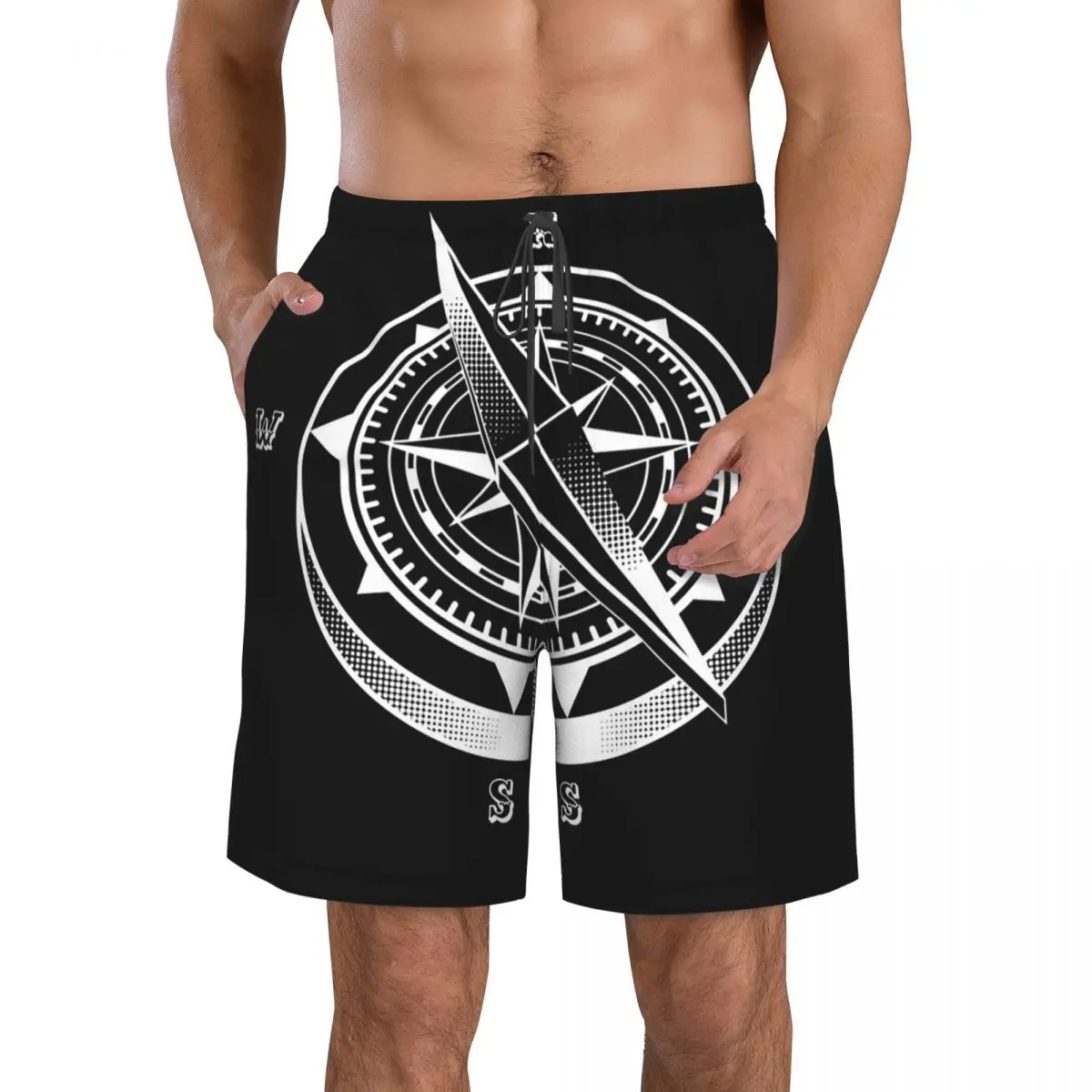Celana Pendek Pria Motif Kompas Kapal Jangkar Pantai Kasual Cepat Kering untuk Berenang Musim Panas