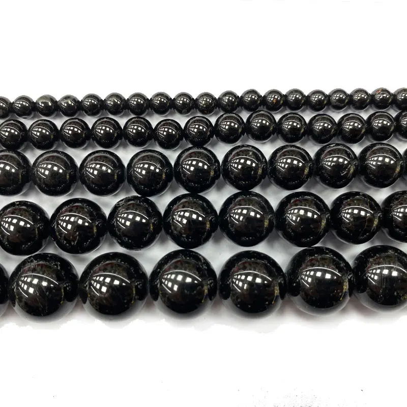 Wholesale Black Tourmaline Round Natural Gem Stone Beads For Jewelry Making DIY Women\'s Bracelet Necklace Charms 4/6/8/10/12MM