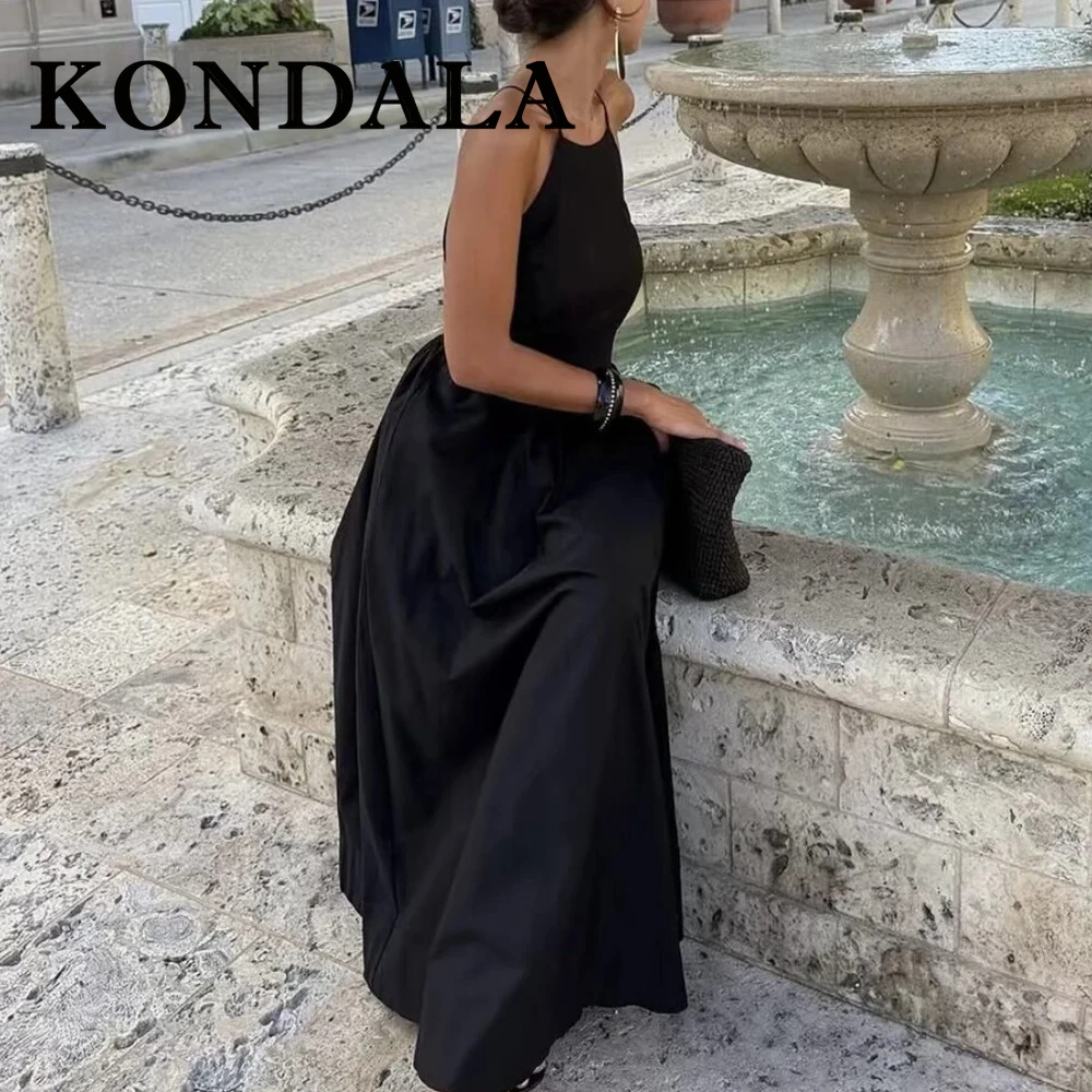 ชุดเดรสยาว KONDALA สีดำ ดีไซน์เก๋ หรูหรา เซ็กซี่ สำหรับผู้หญิง ฤดูร้อน 2025 เปิดหลัง คอเสื้อแบบผูก  แฟชั่นสำหรับงานกลางคืน ปาร์ตี้ งานวันเกิด