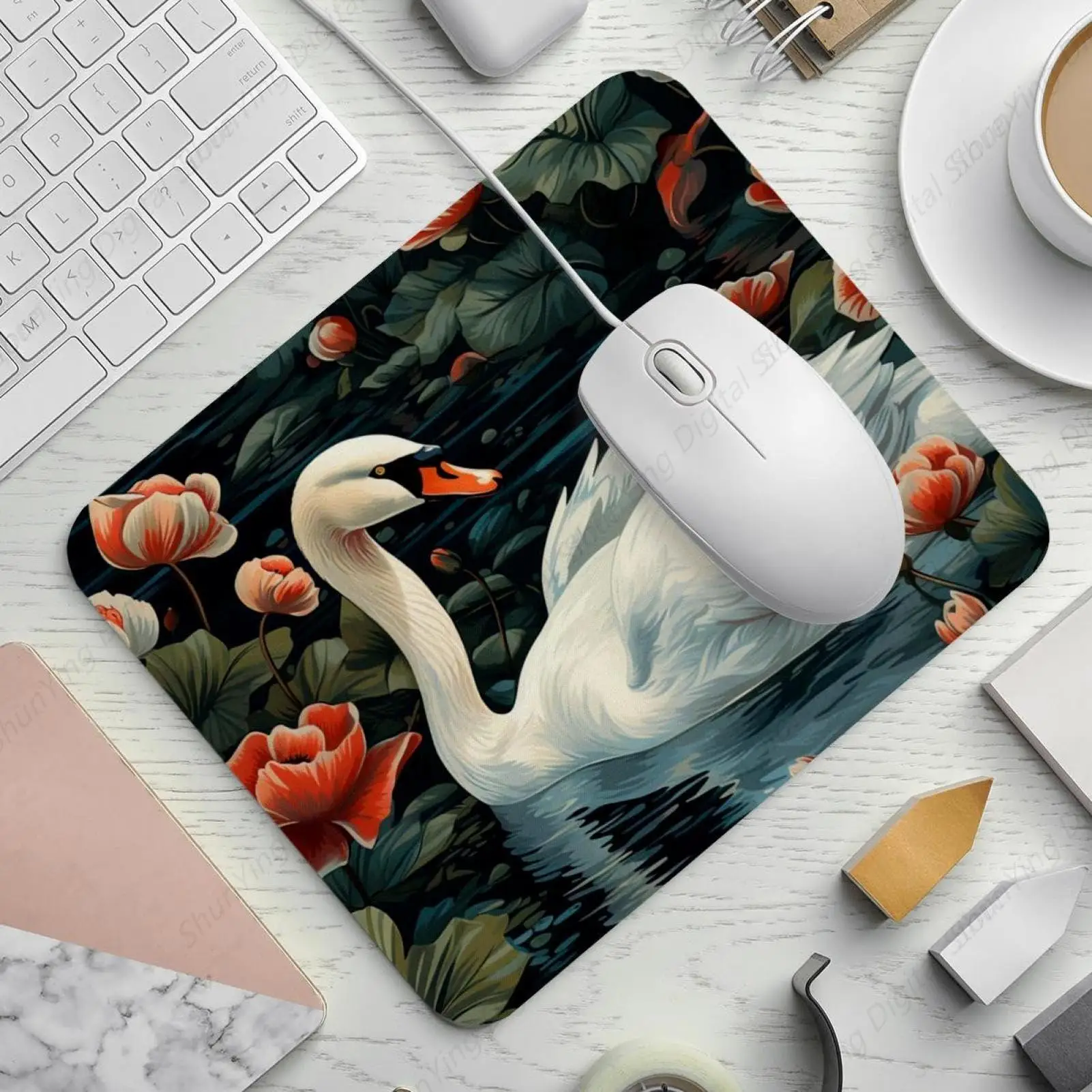 Retro White Swan Pattern Mouse Pad With Rubber Anti Slip, Suitable For Gaming Office Laptop Mouse Pad 18*22cm