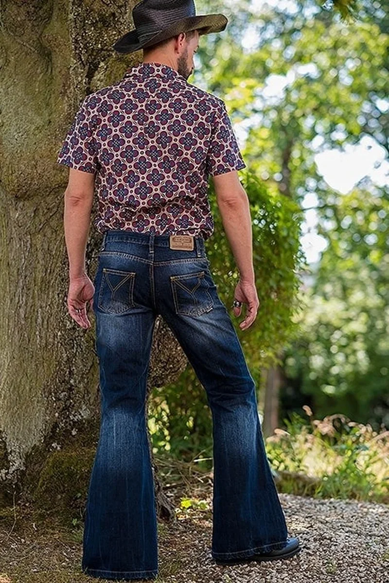 Heren Jeans Mode Retro Denim Wijd Uitlopende Broek Punk Stijl Jeans Stretch Jeans Mannelijke Kleding Grote Maat