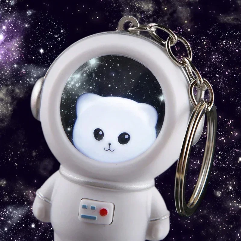 Cartoon Spaceman Light Glowing Keychain Sunset Light Luminous Keychain Female Cute Space Astronaut Couple Key Chain Bag Hanging