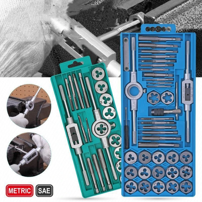 

8/12/20/40Pcs Metric Hand Tap and Die Set M3-M12 Screw Thread Plugs Straight Taper Reamer Tools Wrench Threading Hand Tools