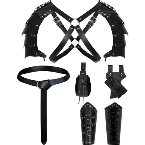 1/6 Pcs Medieval Shoulder Belt Set Renaissance Copper Coin Waist Bag Bracelet Frog Belt Set Halloween Belt