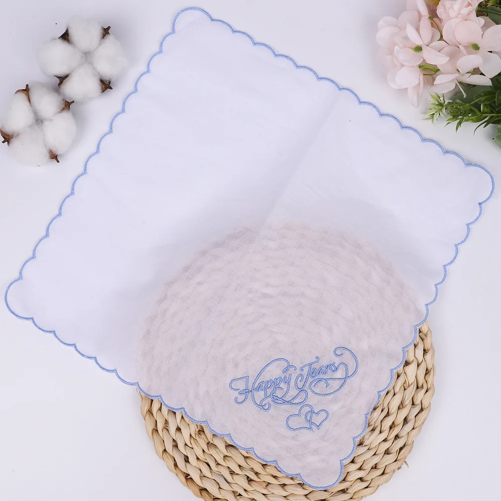 2 pezzi popolari Happytears grazie regalo di nozze fazzoletto ricamato in cotone piccolo asciugamano quadrato souvenir decorativo 28 * 28 cm
