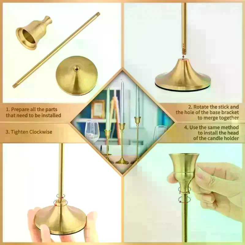 3PCS Metal Candle Holder Simple Candlestick For Wedding Party Candlelight Dinner