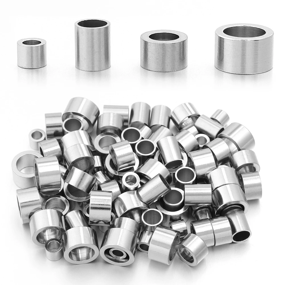 20pcs/lot 4/6/8/10mm Polished Stainless Steel Big Hole Beads Loose Spacer Beads For Jewelry Making DIY Necklace Bracelet