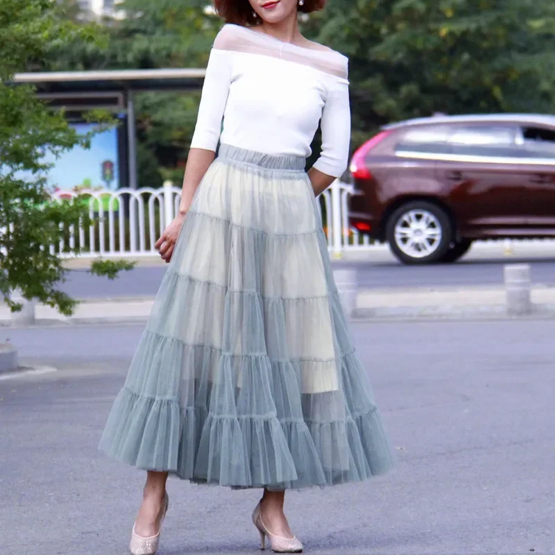 New Double gauze skirt cake temperament fairy  elastic waist bust skirt of tall waist