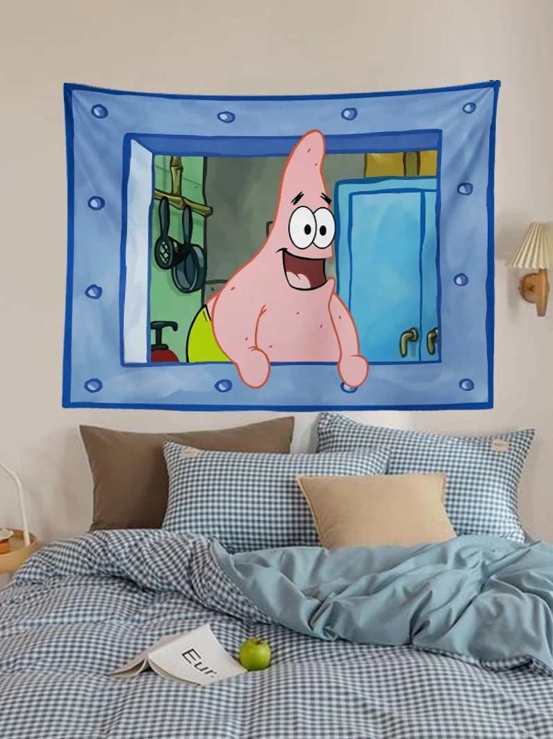 Tela colgante de dibujos animados para decoración de pared de dormitorio, tapiz lindo y divertido, pulpo, hermano, Bob Esponja, SquarePants