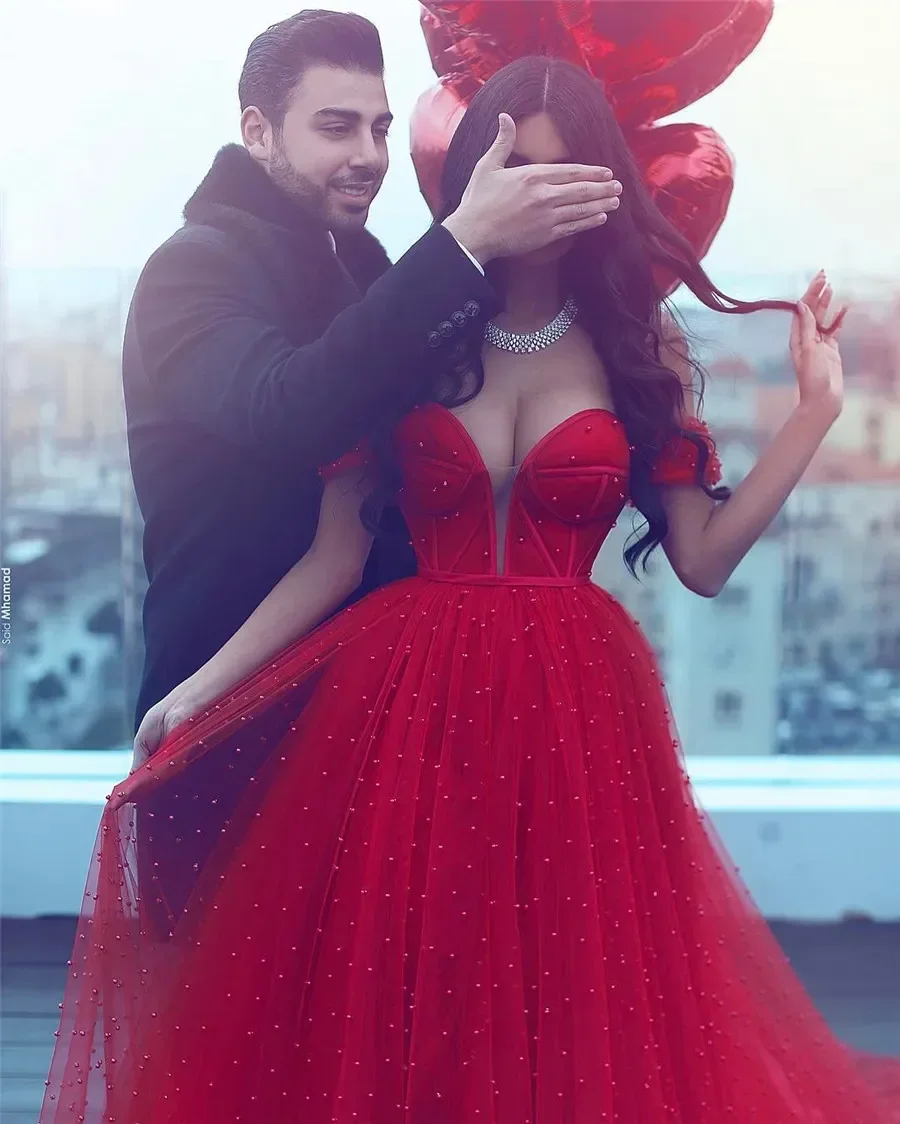 Robe de mariée en perles rouges de Dubaï, robe de soirée de fiançailles, décolleté initié, perles, sexy, chérie, mariée, quelle que soit la deuxième réception