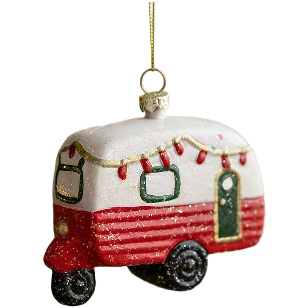 

Holiday PVC Ornament Set Featuring Hand Painted House Drum Garland Van And Pickup Truck For Christmas Tree Decoration