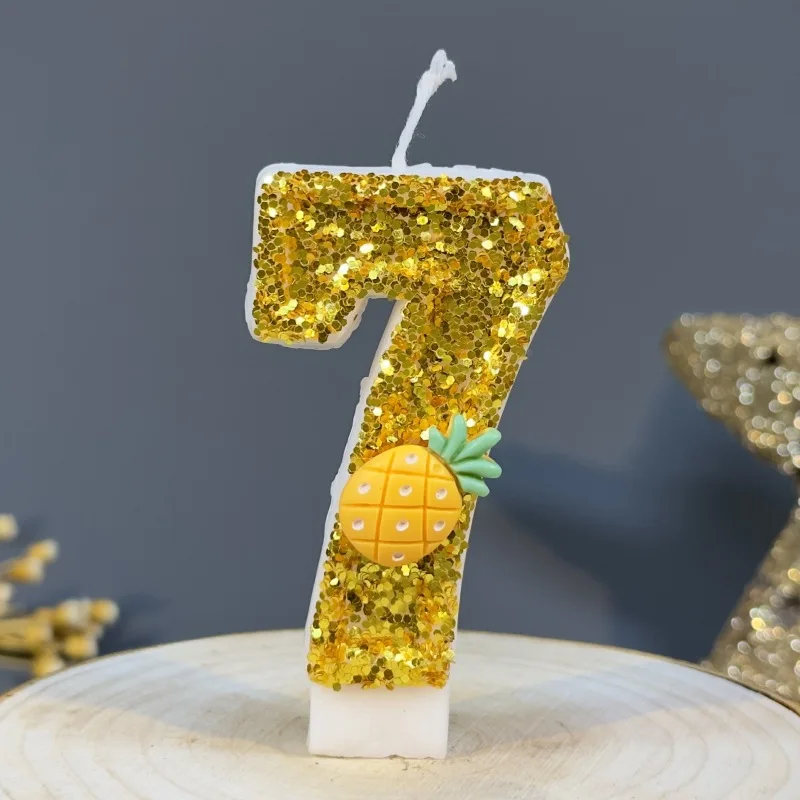 Afbeelding 4: 1PCS Zoete Ananas Nummer 0-9 Verjaardag Kaarsen Cake Topper Verjaardag Valentijnsdag Bruiloft Digitale Taarten Dessert decors