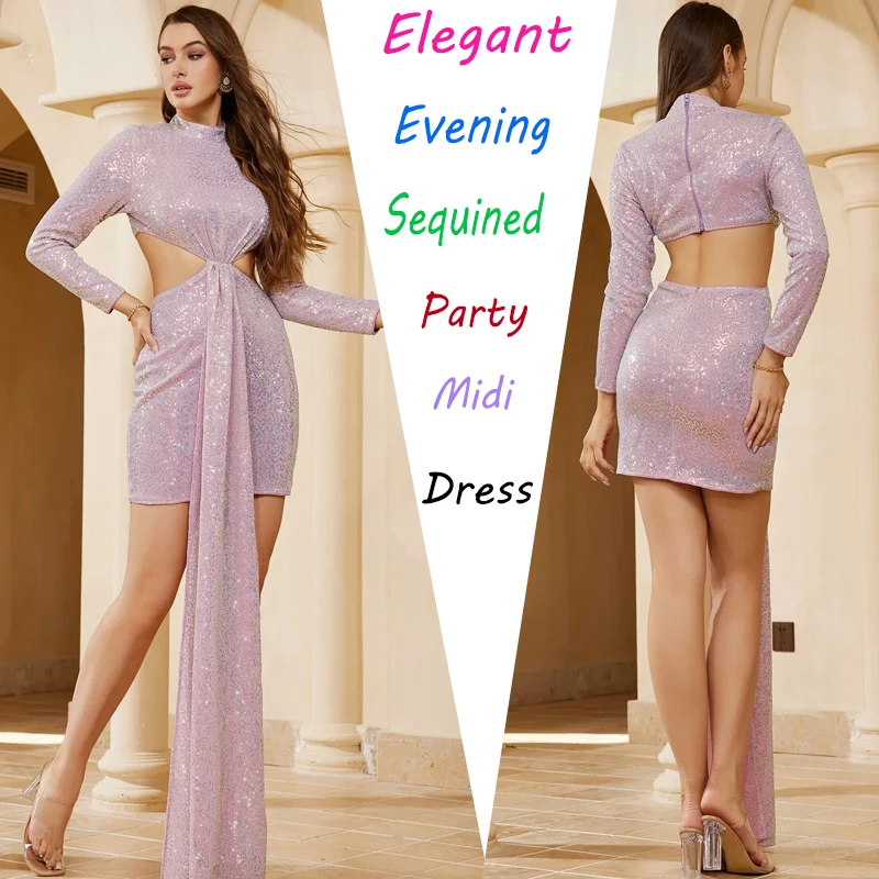 

Sexy Glitter Round Neck Party Dresses Women Elegant Ruched Sheath Night Club Bodycon Dress Celebrity Birthday Mini Dress Robes