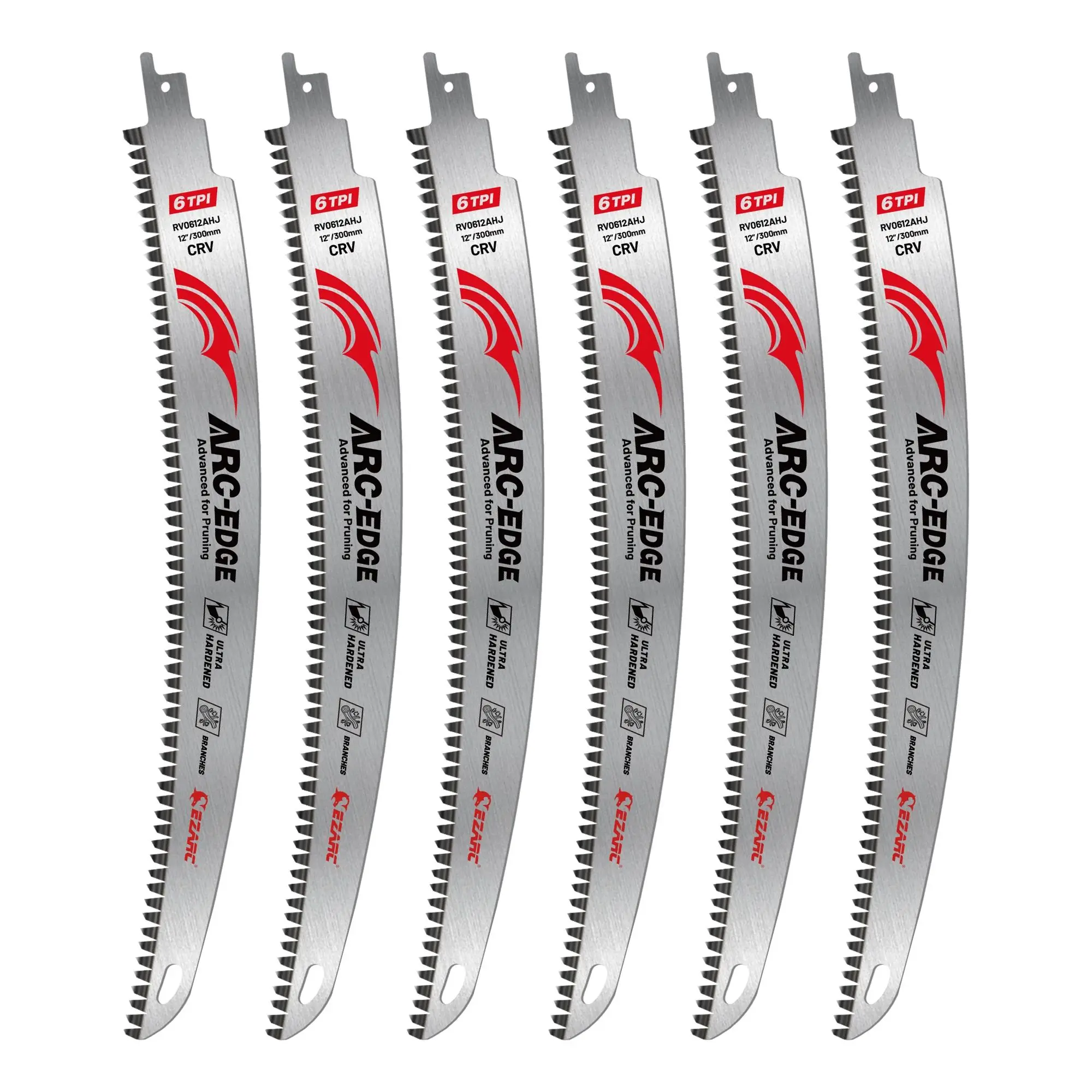 EZARC 12 Inch Wood Pruning Reciprocating Saw Blades, 300mm Japanese Teeth Saw Blades 6TPI Arc Edge for Tree Trimming