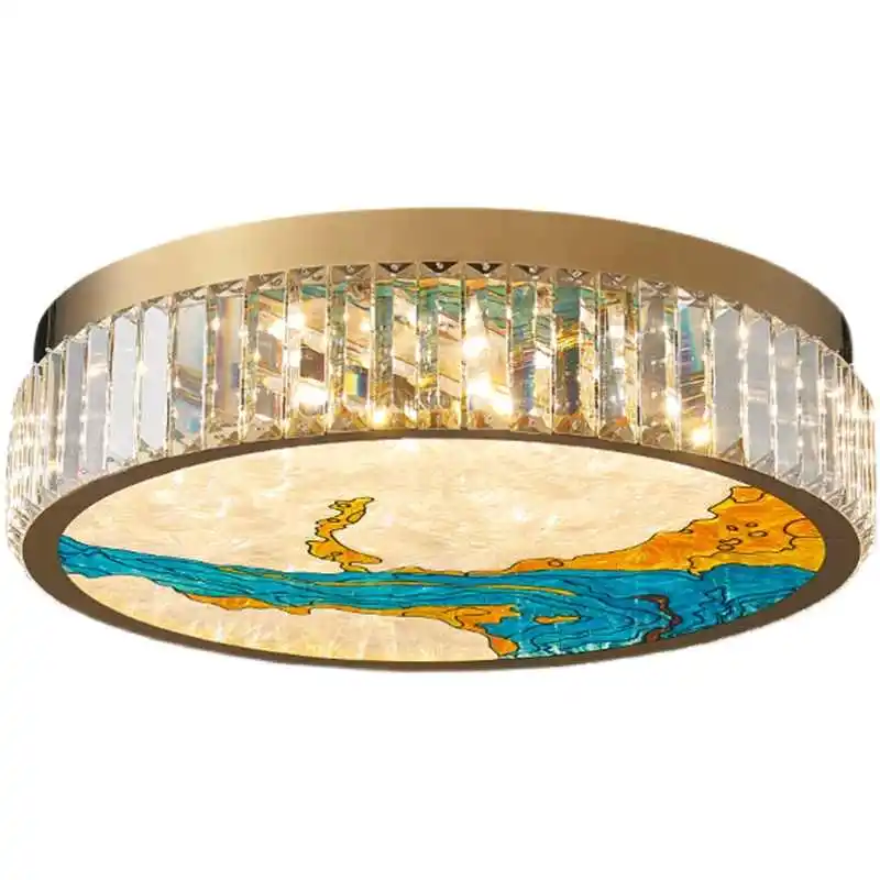 Chinese Style Enamel Ceiling Lamp Modern Villa Living Room Bedroom Home Decoration Glossy Crystal Ceiling Lamp Led Lamp