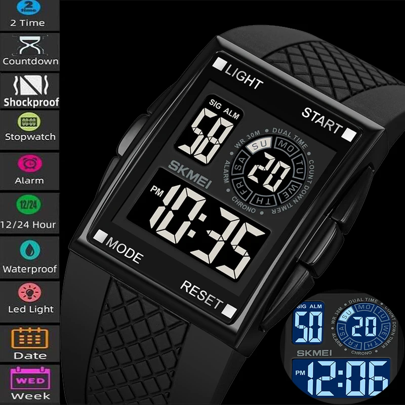 

Skmei Fashion Men's Digital Watch Led Waterproof Dual Time Countdown Original Brand Male Alarm Clock relogio masculine