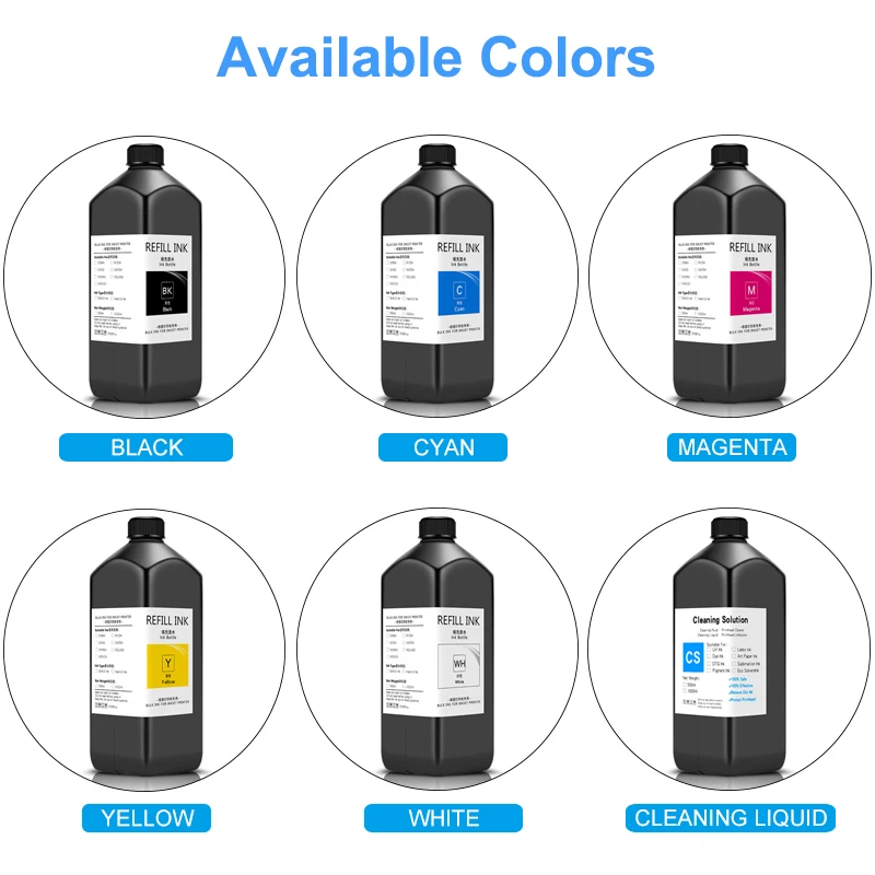 6×1000ML For Epson UV Ink 1390 L800 L1800 L805 R1800 R1900 For DX4 DX5 DX6 DX7 DX10 TX800 XP600 Printhead UV INK Refill Kit