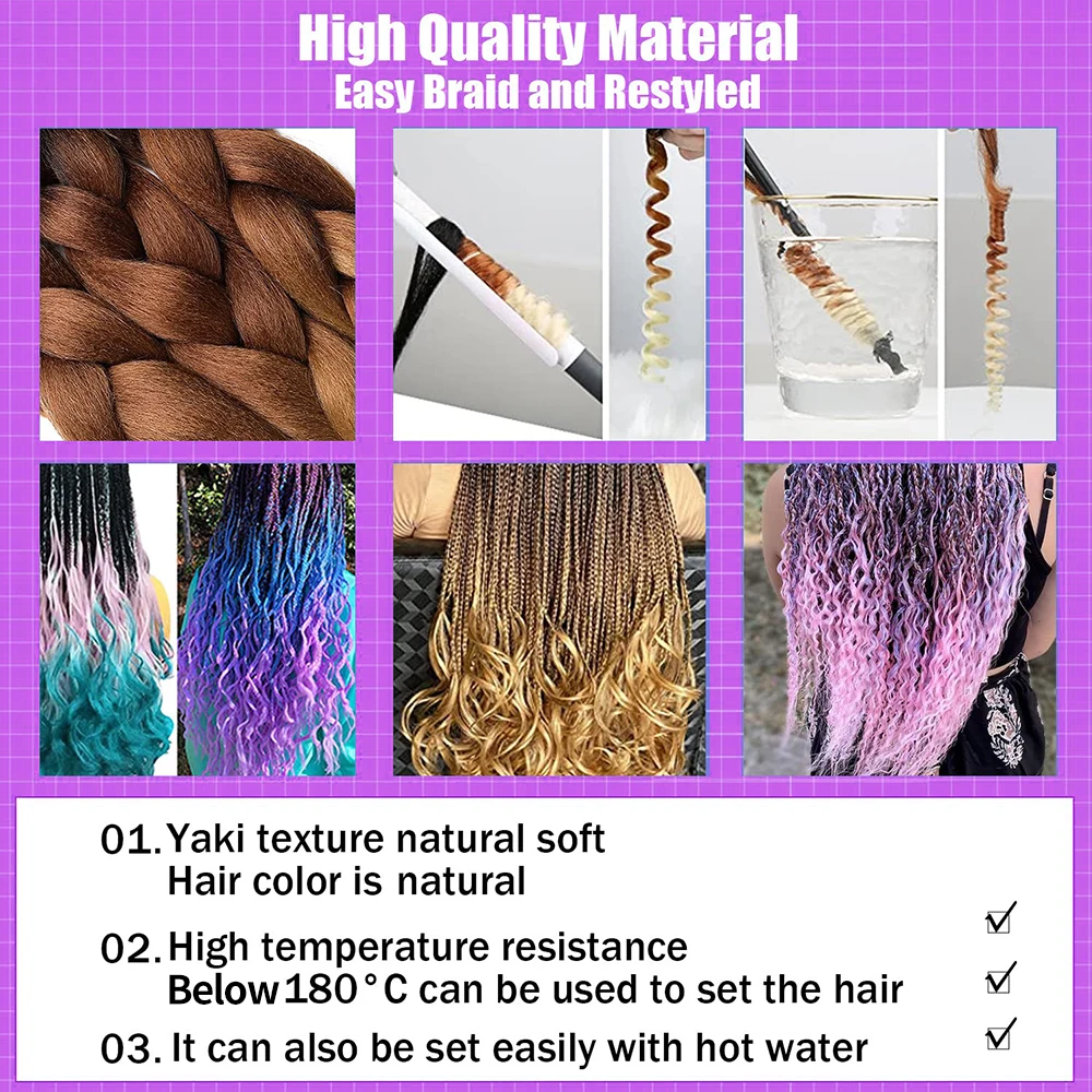 1/3 حزم وصلات شعر ملونة لضفائر جامبو جديلة في الشعر الوردي 24 بوصة تجديل شعر صناعي ملون للنساء #5