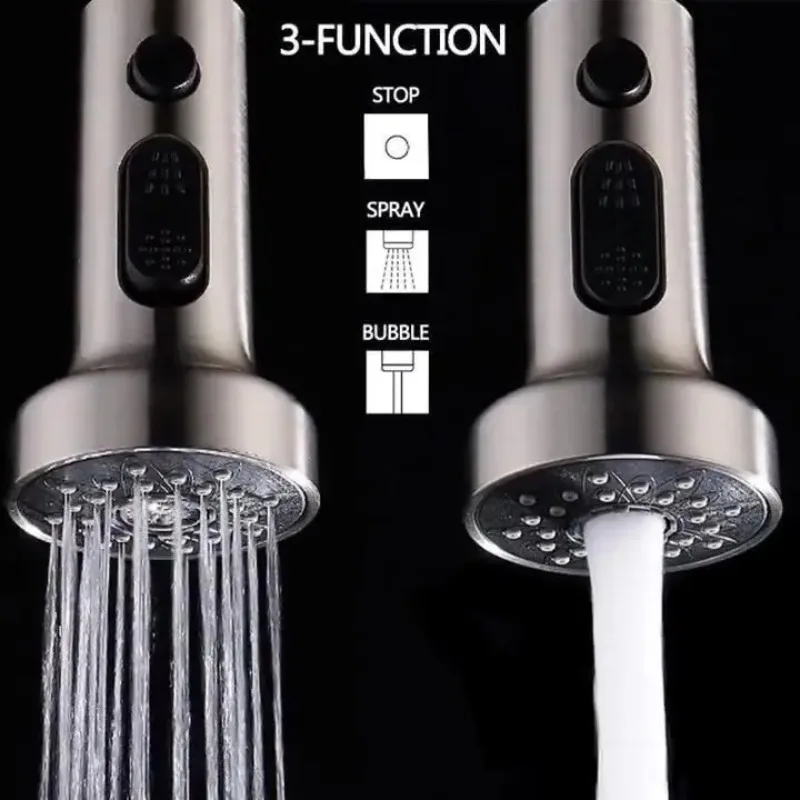 Three-function Pauseable Pull-out Shower Head for Faucet Accessories Kitchen Sink Sprayer, Pull-out Faucet Head