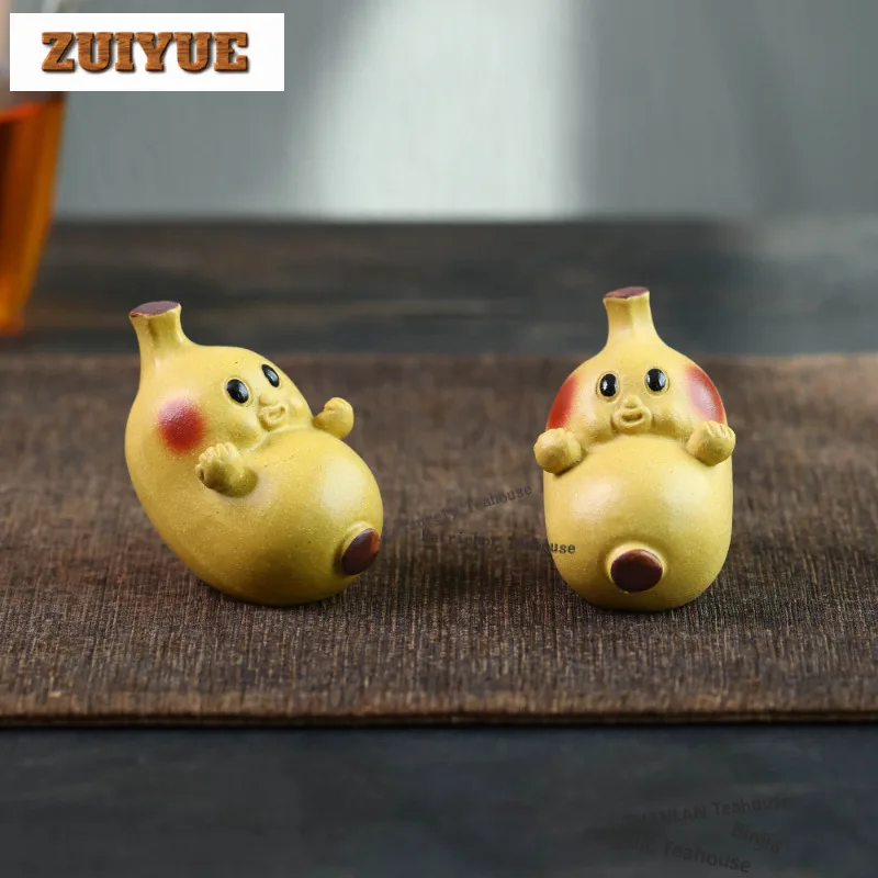 Yixing Purple Clay Banana Man Tea Pet Zen Flowerpot Landscaping Tea Figurine Play Toys Tea Statue Ornaments Craftsmanship
