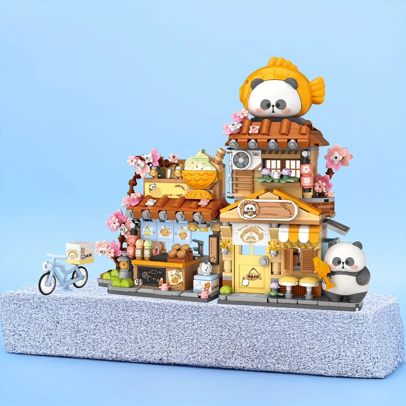 Loz Taiyaki Street View Shop Miniature Building Blocks Panda Bricks Toy Assembly Flower Workshop Folding House Collection Model