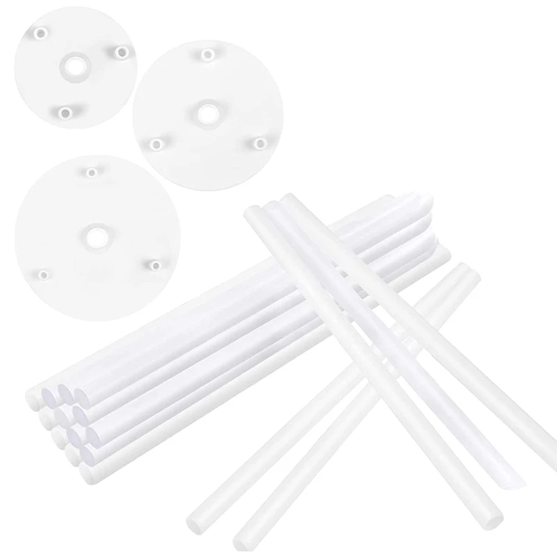 Cake Supports - Pack Of 18 Cake Stands, Reusable Dowel Rods, Cake Supports With 3 Cake Plates, For Multi-Tier Cakes