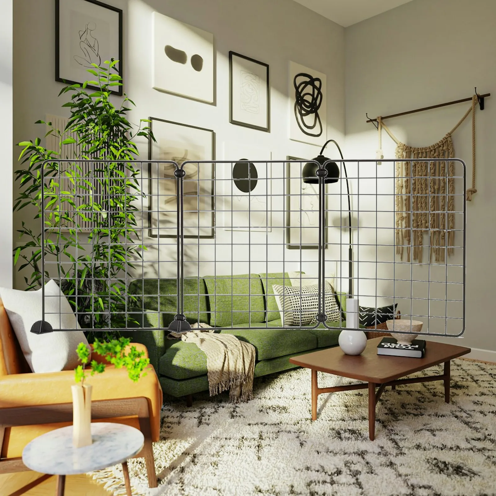 Iron Wire Grid Pet Containment Panel Room Divider Gate Barrier for Indoor Small Dog Cat Home Separation