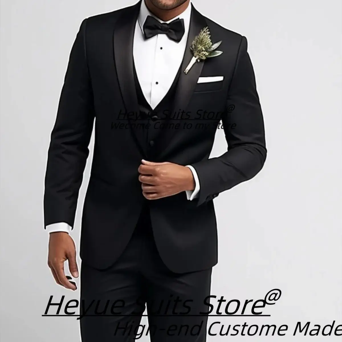 

High-end Black Formal Men Suits Slim Fit Shawl Lapel Groom Wedding Tuxedos 2Pieces Sets Business Male Blazers trajes para hombre