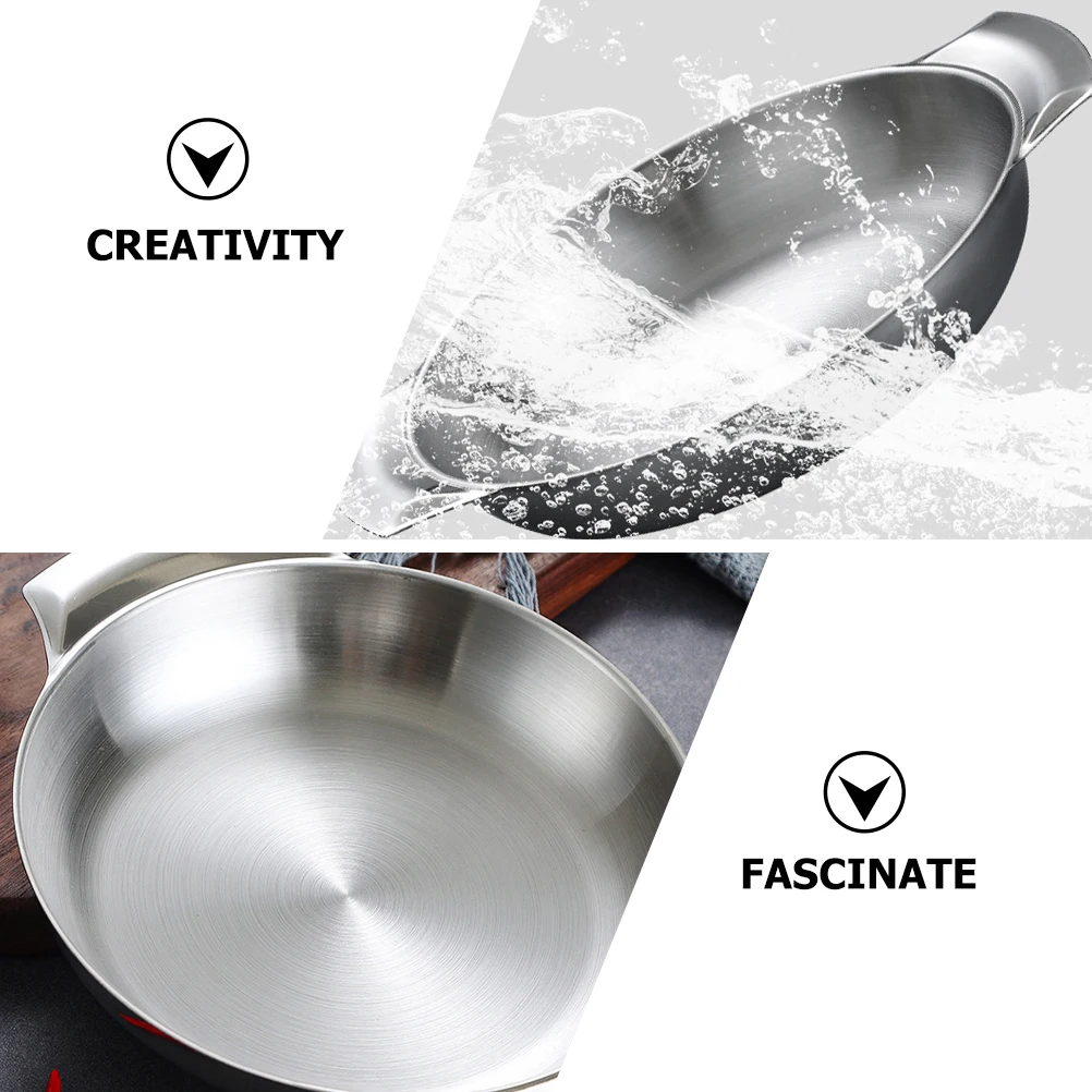 

Stainless Steel Double Handle Cooking Pan Kitchen Home Use Tight Welding Easy Clean Creative Design for Restaurant