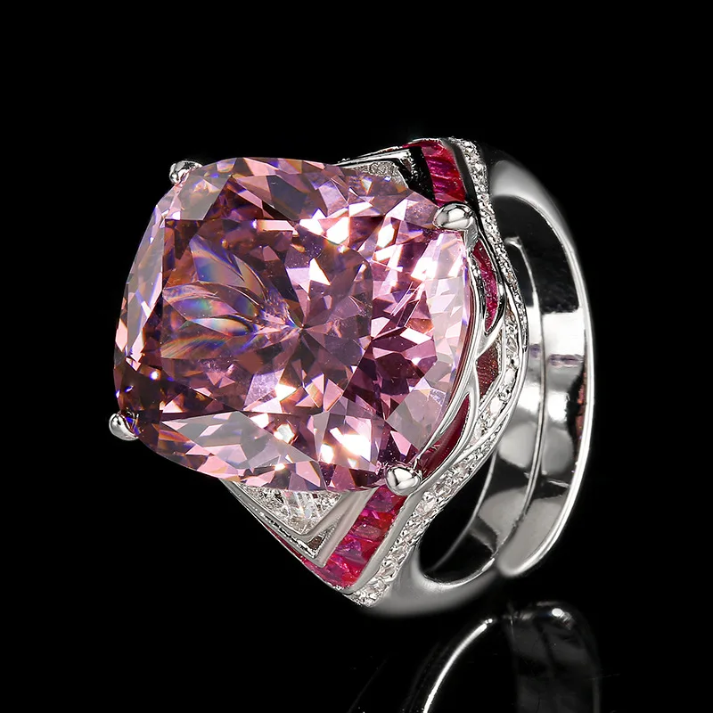 Copper Electroplated Gold Jewelry Imitation Gemstone Long Rectangular Luxury Inlaid Light Luxury Wedding Ring for Women14*16