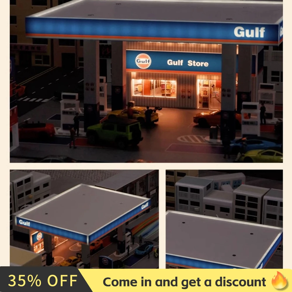 1/64 Diorama Tankstation Model LED Verlichting Stad Display Model Achtergrond Display Scène Model Collectie Speelgoed Geschenken