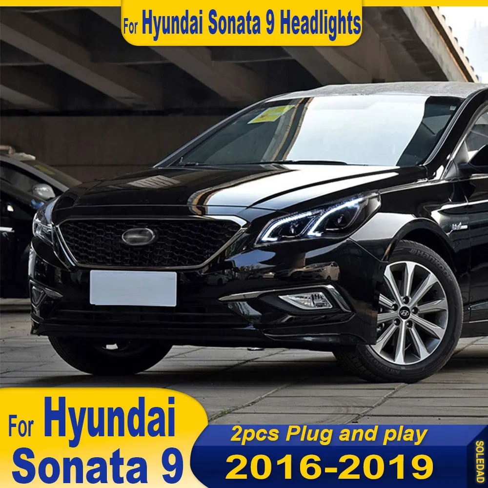 

Автомобильные фары для Hyundai Sonata 9, светодиодные фары 2015 2016-2018, фары Sonata DRL, указатель поворота, линза проектора дальнего света