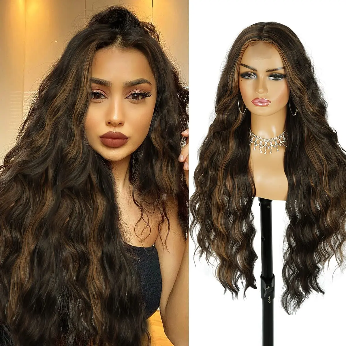 38 Inch Long Synthetic Curly Wig For Black Women Long Wavy Wig Brunette Wigs Brown Wavy Wig Extra Long Hair Wigs For Daily Party