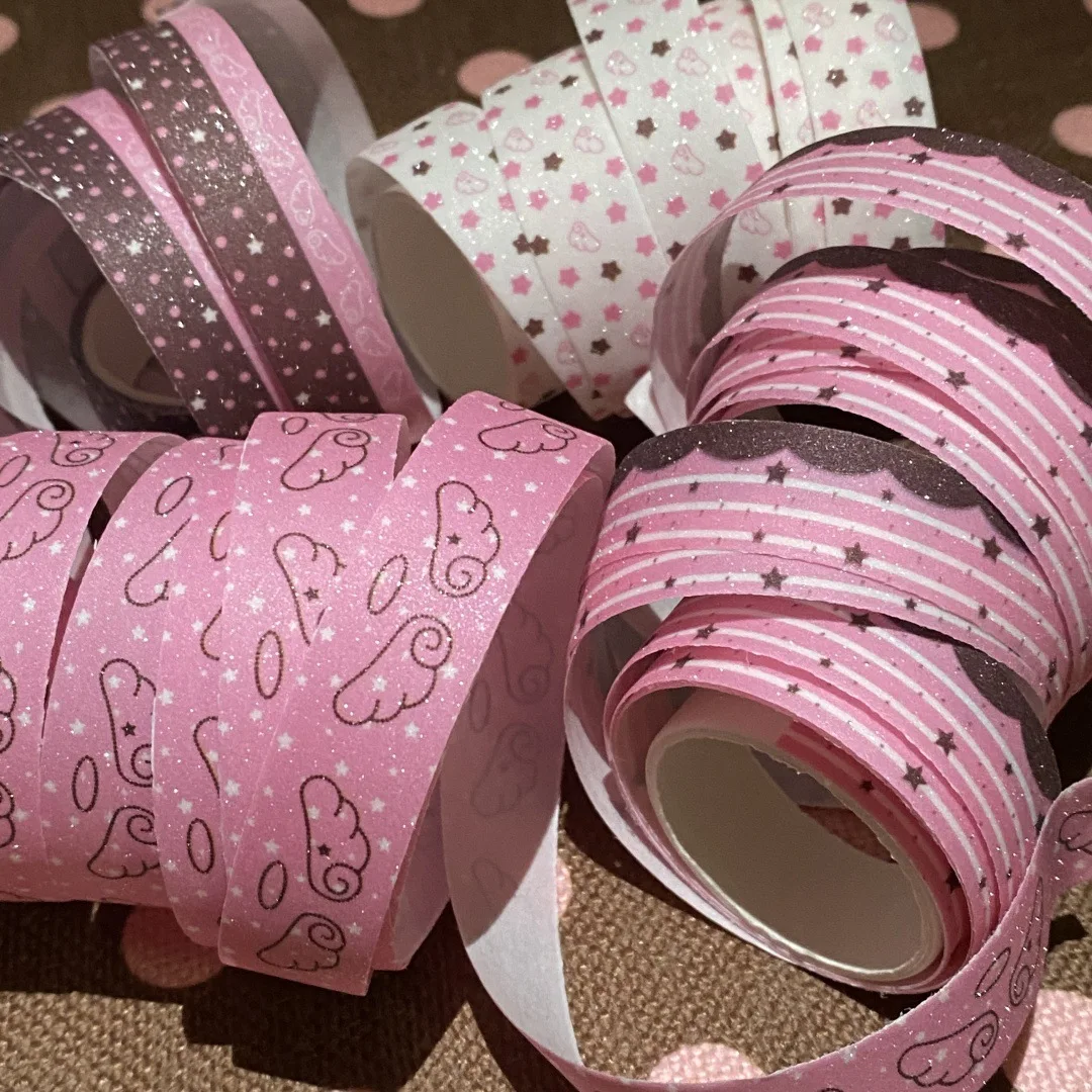 2M Ins Cute Pink Brown Strawberry Tape Flash Sand Hand Account Decorative Tape Collage Planner DIY School Stationary Sticker