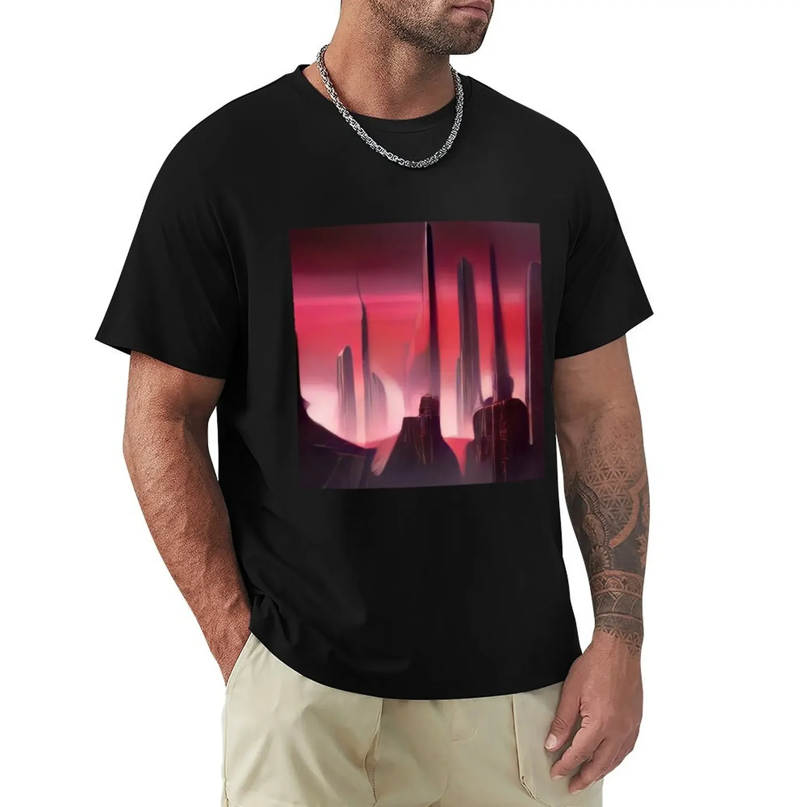 

Cityscape inspired by Syd Mead T-Shirt plus size clothes anime tshirt Short sleeve tee mens graphic t-shirts funny