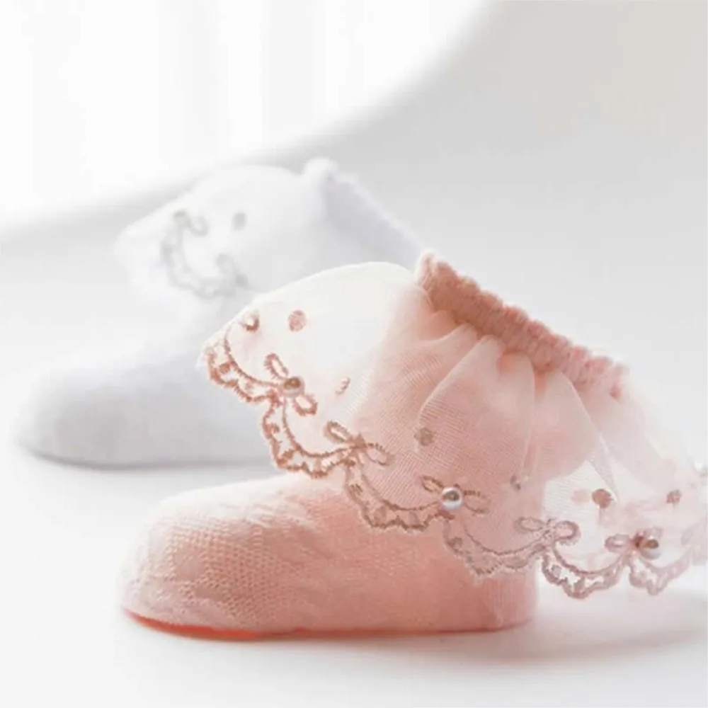 

Spring summer baby girl mesh socks pearl lace bowknot style cotton tube girls socks baby thin summer short baby princess sock